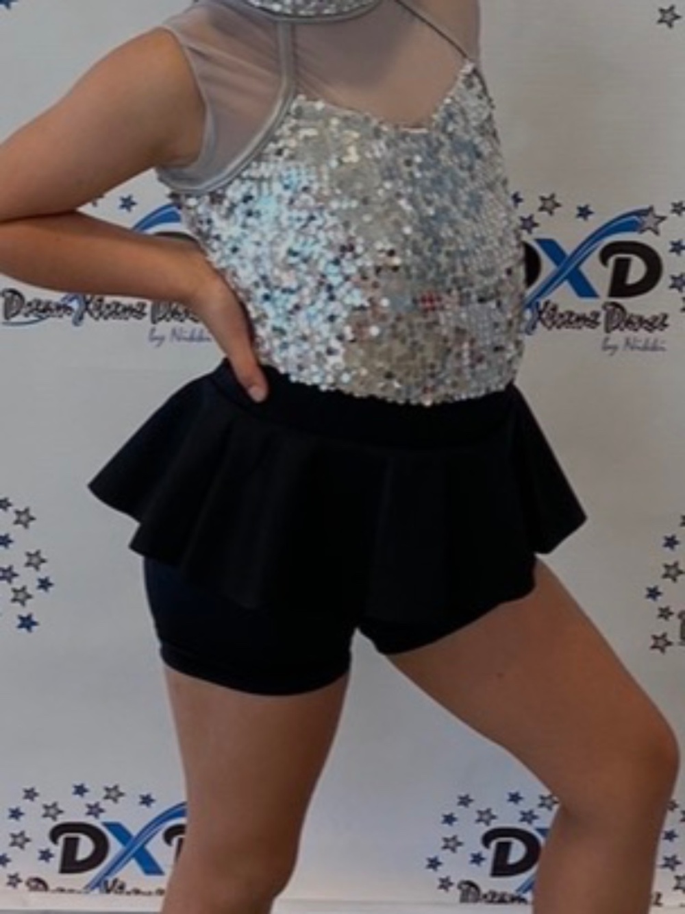 Girls Sparkle Sequin Peplum Dance Costume - Silver & Black